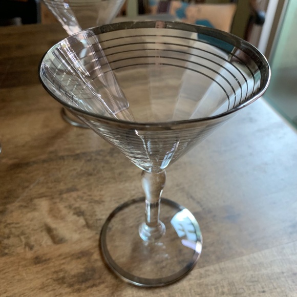 Mid-Century Silver Trimmed Martini Glasses 4 pcs - Picture 2 of 4
